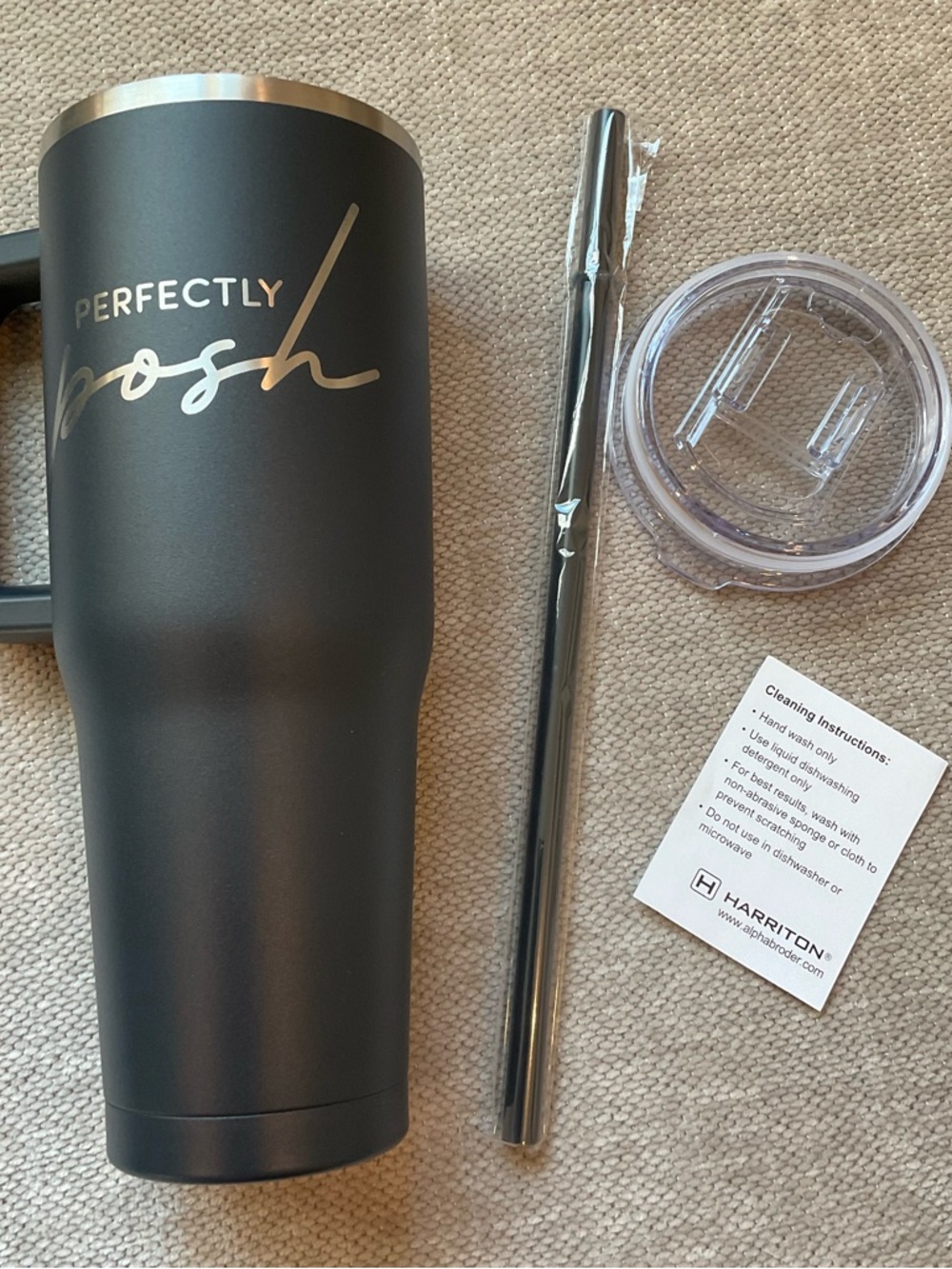 Perfectly Posh Engraved 40oz Black Insulated Travel Tumbler w/ Lid and Straw